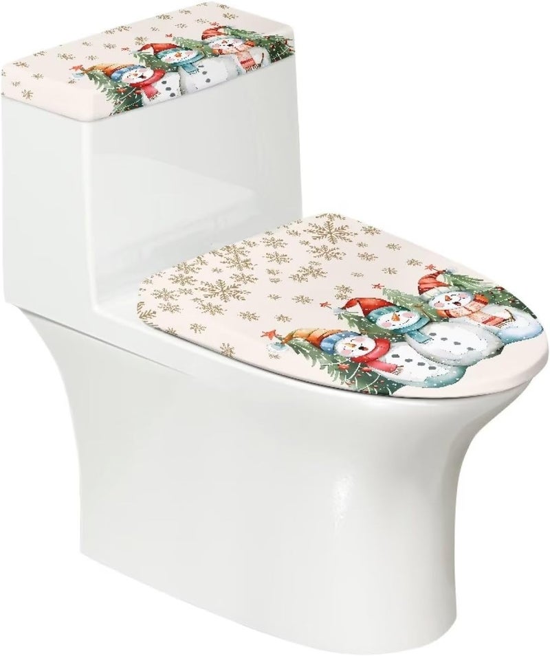 Kathyboom Snowman Snowflake Toilet Lid Cover Splash Stain Resistant Toilet Tank Lid Covers Protect Your Hand from Splash Fit Most Round Elongated Oval Toilet - Image 1